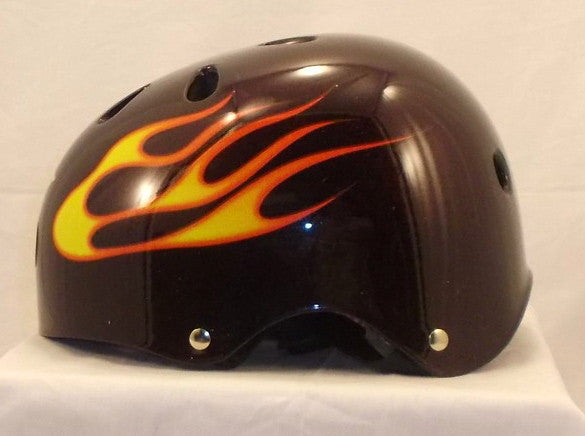 Universal All Sport Helmet Deep Red with Red Yellow Flames Type 618 Size: L