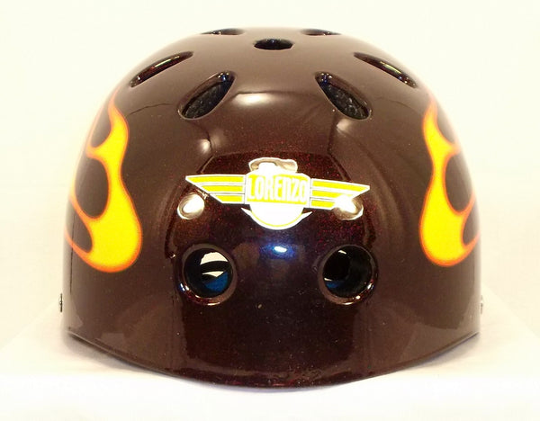 Universal All Sport Helmet Deep Red with Red Yellow Flames Type 618 Size: L