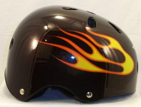 Universal All Sport Helmet Deep Red with Red Yellow Flames Type 618 Size: L